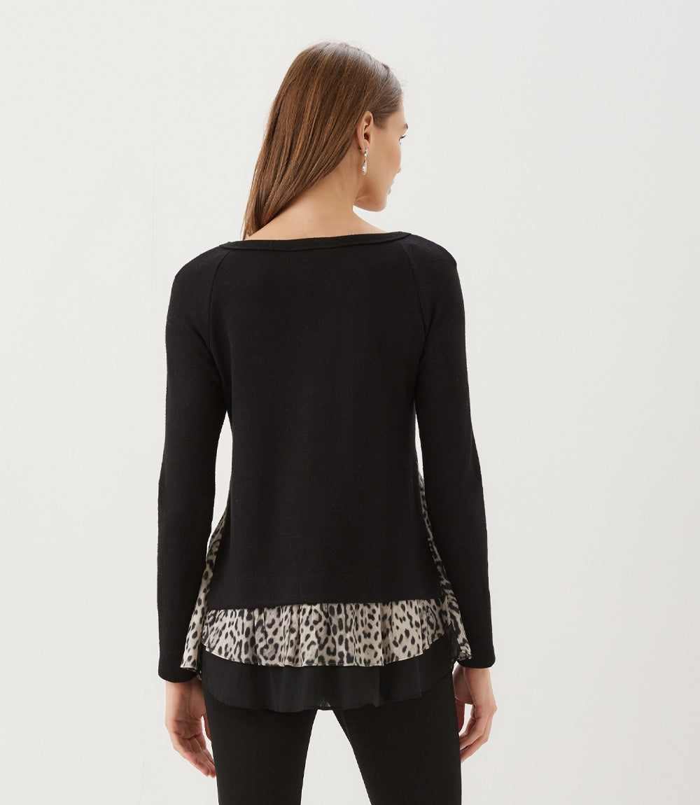 Layered Contrast Leopard Sweater