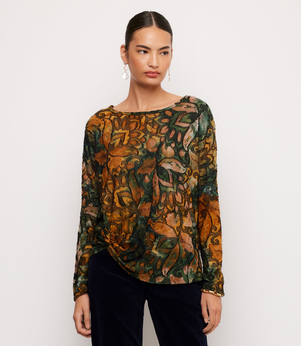 Long Sleeve Tie-Dye Burnout Side-Pick Up Top