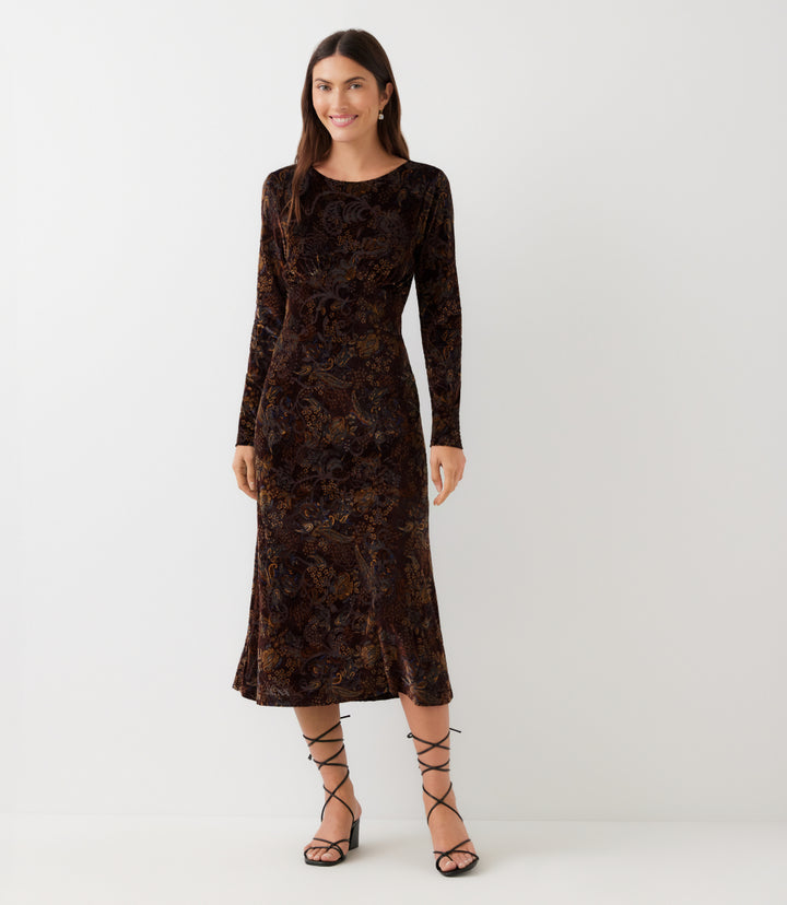 Long Sleeve Velvet Burnout Midi Dress