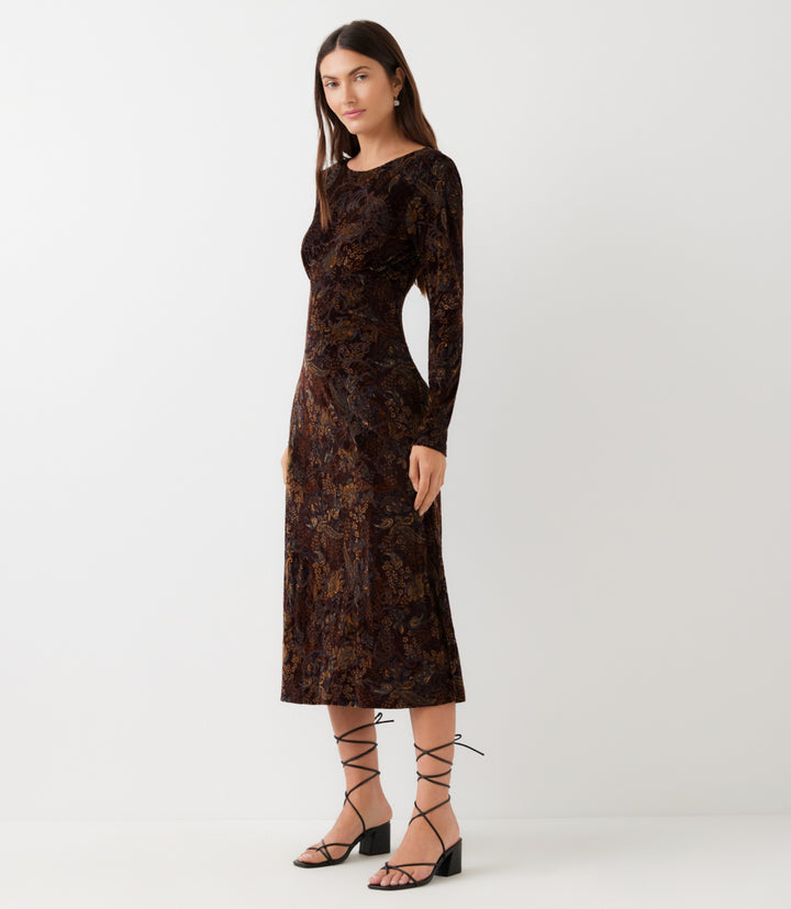 Long Sleeve Velvet Burnout Midi Dress