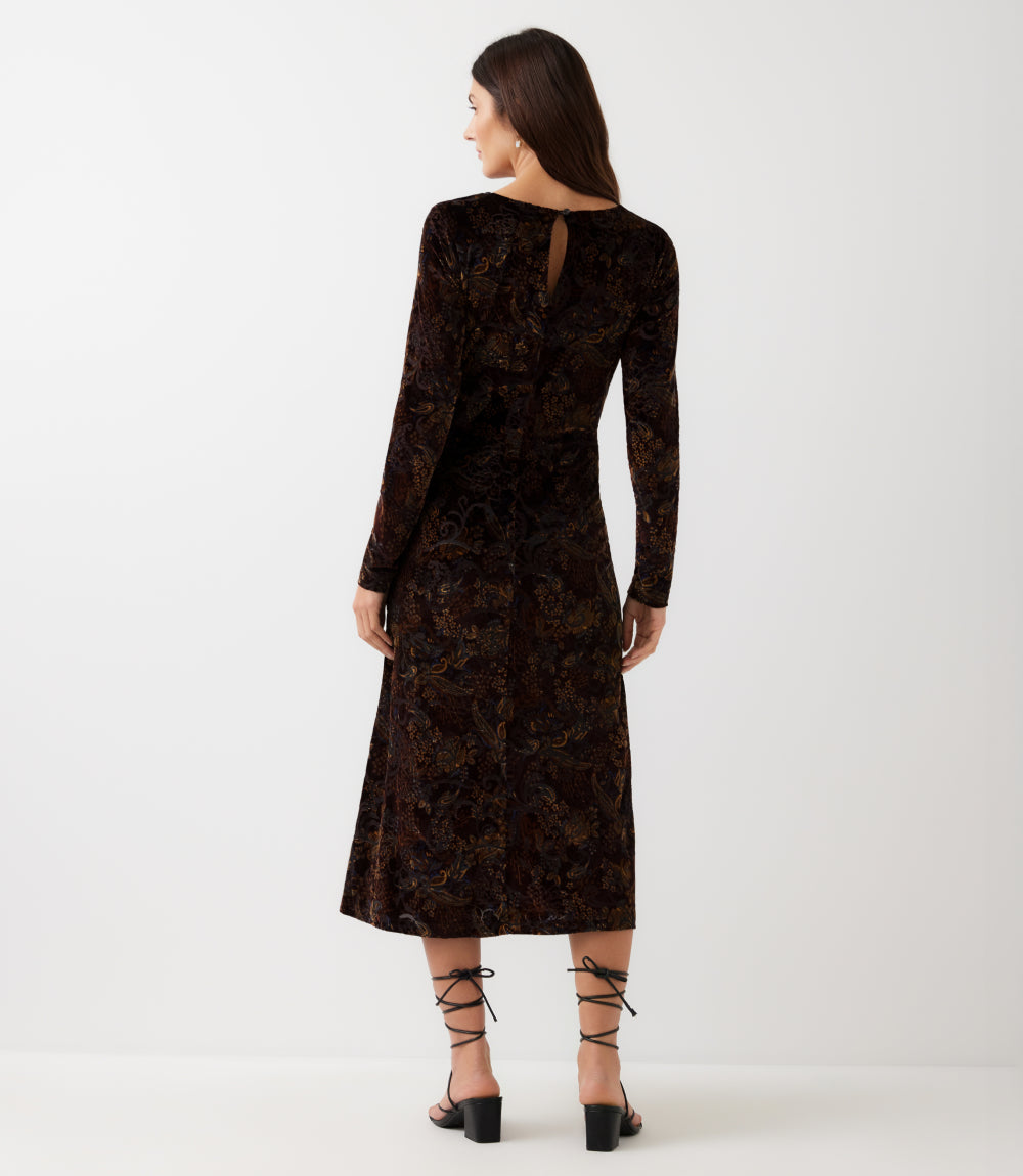 Long Sleeve Velvet Burnout Midi Dress