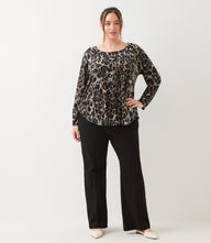 Plus Size Long Sleeve Velvet Burnout Shirttail Top