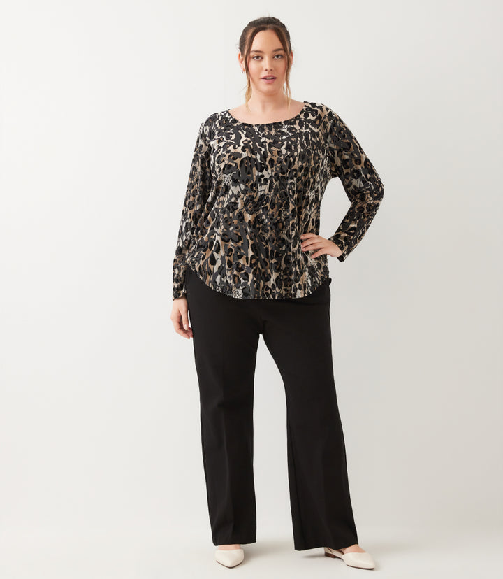 Plus Size Long Sleeve Velvet Burnout Shirttail Top