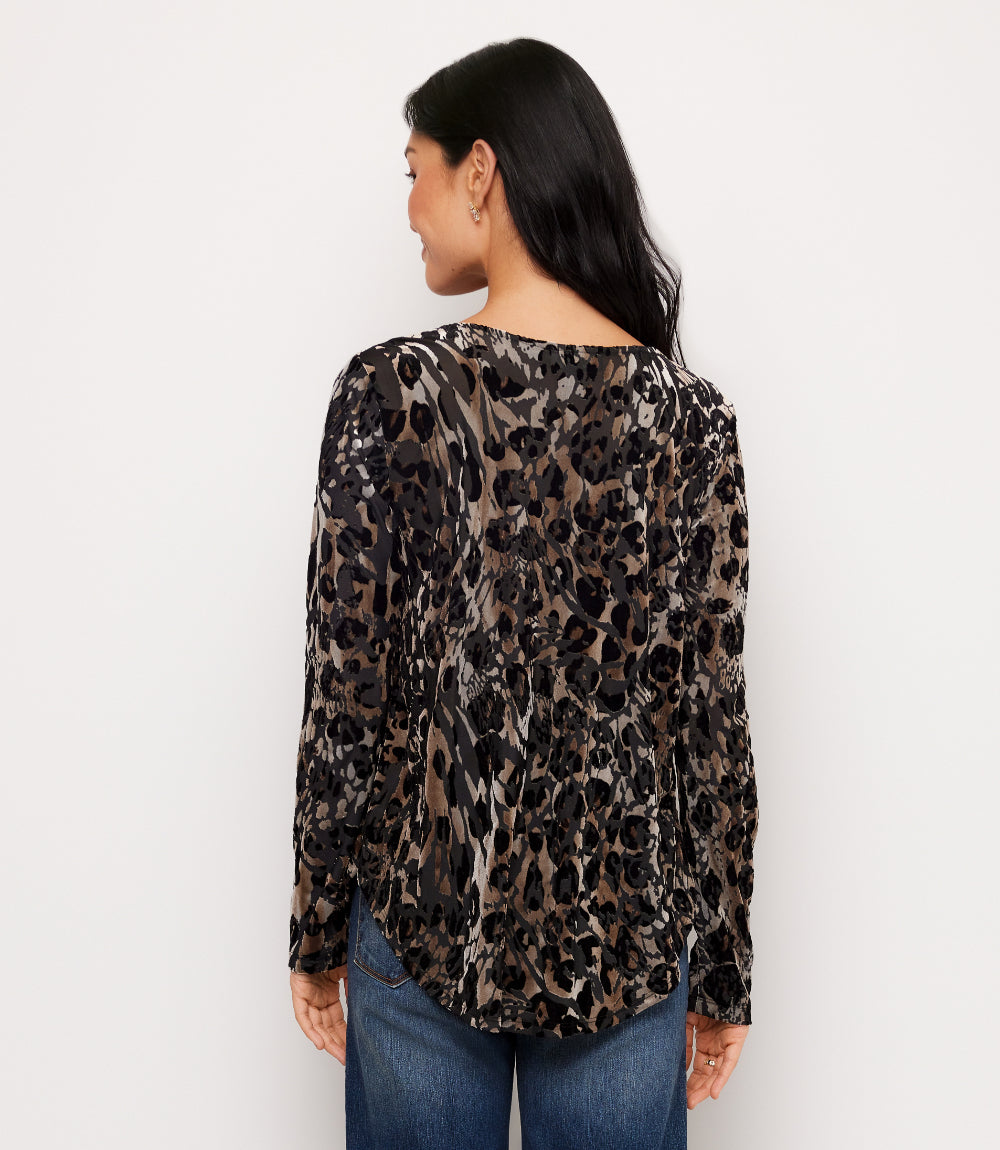 Long Sleeve Velvet Burnout Shirttail Top