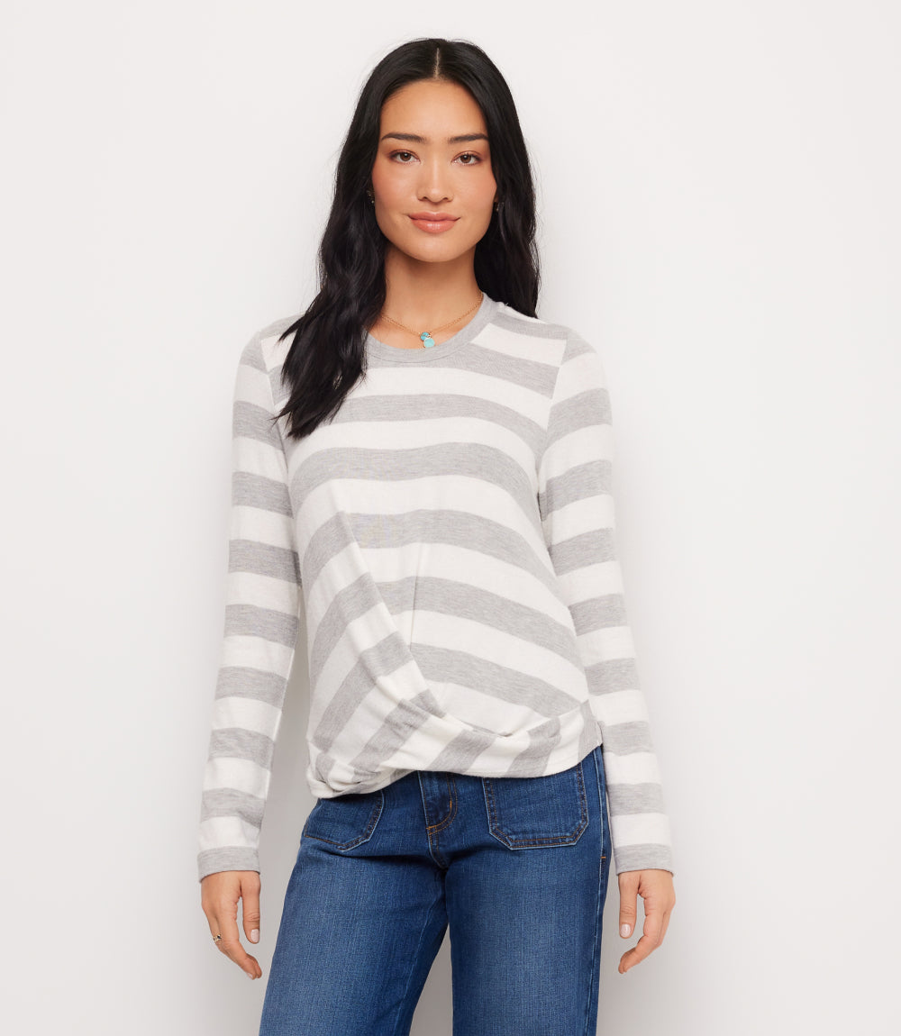 Long Sleeve Drape Front Top