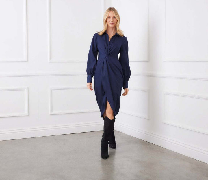 Savannah Twist Front Sateen Midi Dress