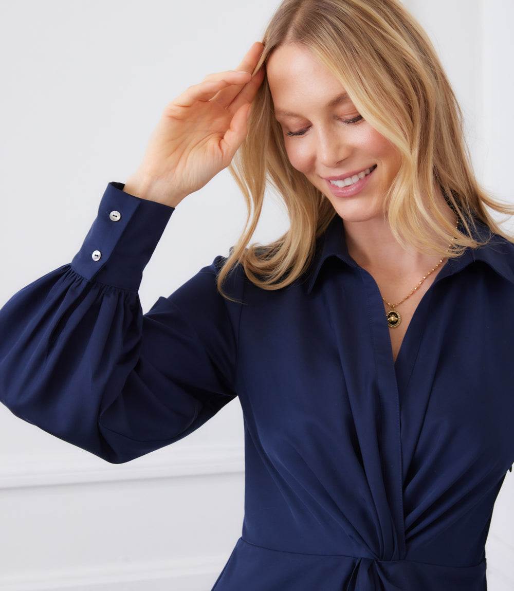 Savannah Twist Front Sateen Midi Dress