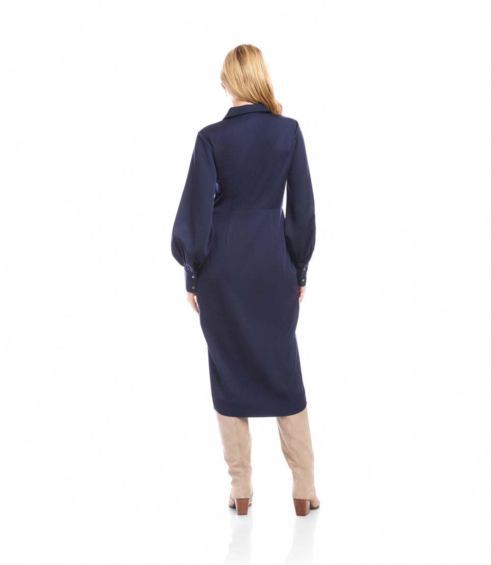 Savannah Twist Front Sateen Midi Dress