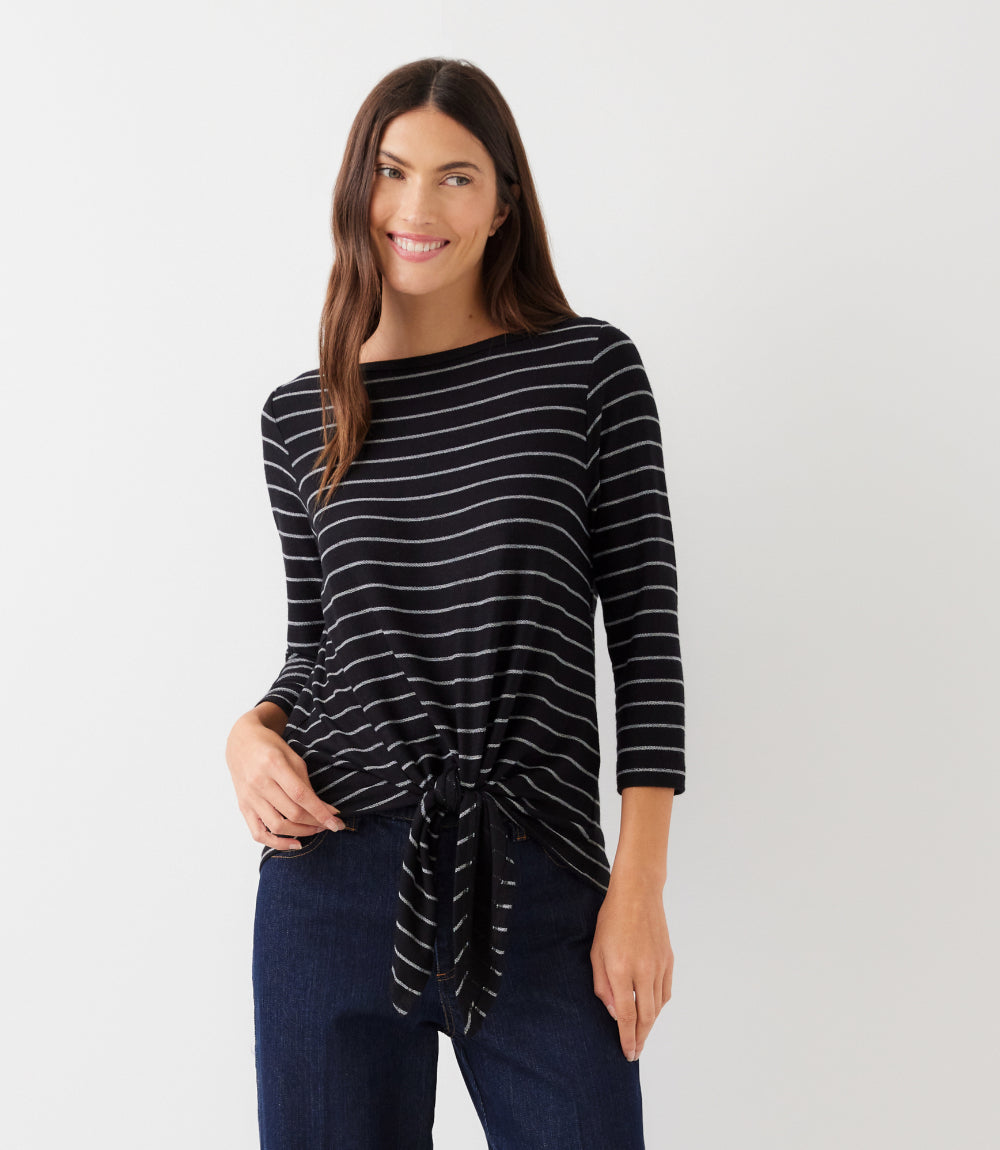 3/4 Sleeve Boatneck Tie-Front Top