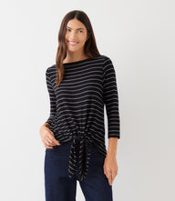 3/4 Sleeve Boatneck Tie-Front Top