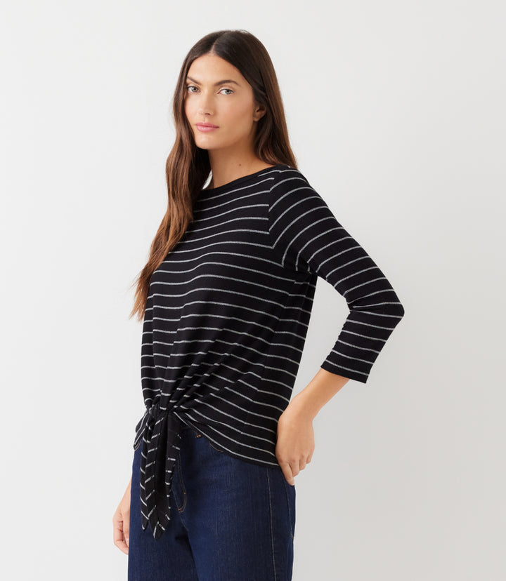 3/4 Sleeve Boatneck Tie-Front Top