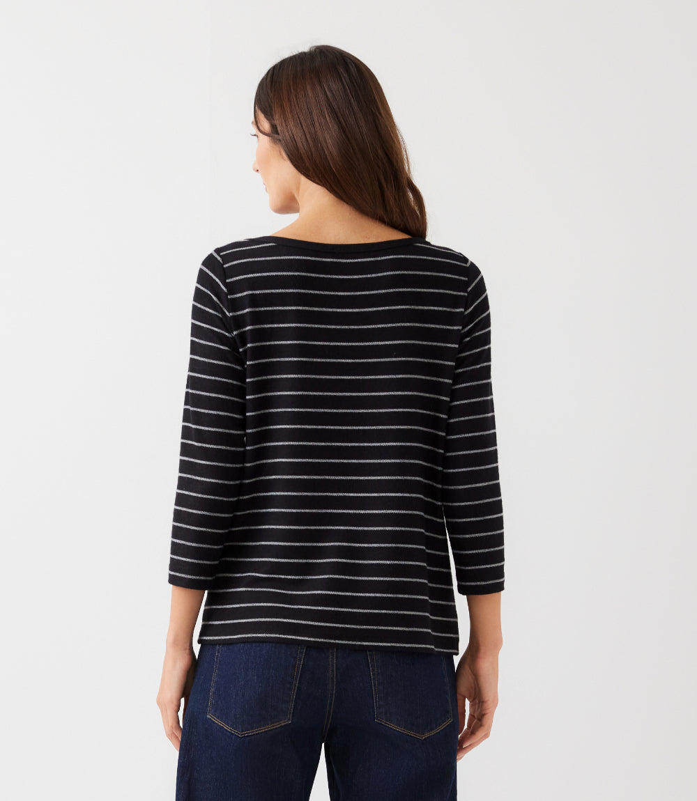 3/4 Sleeve Boatneck Tie-Front Top