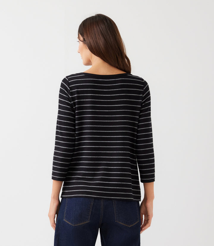 3/4 Sleeve Boatneck Tie-Front Top