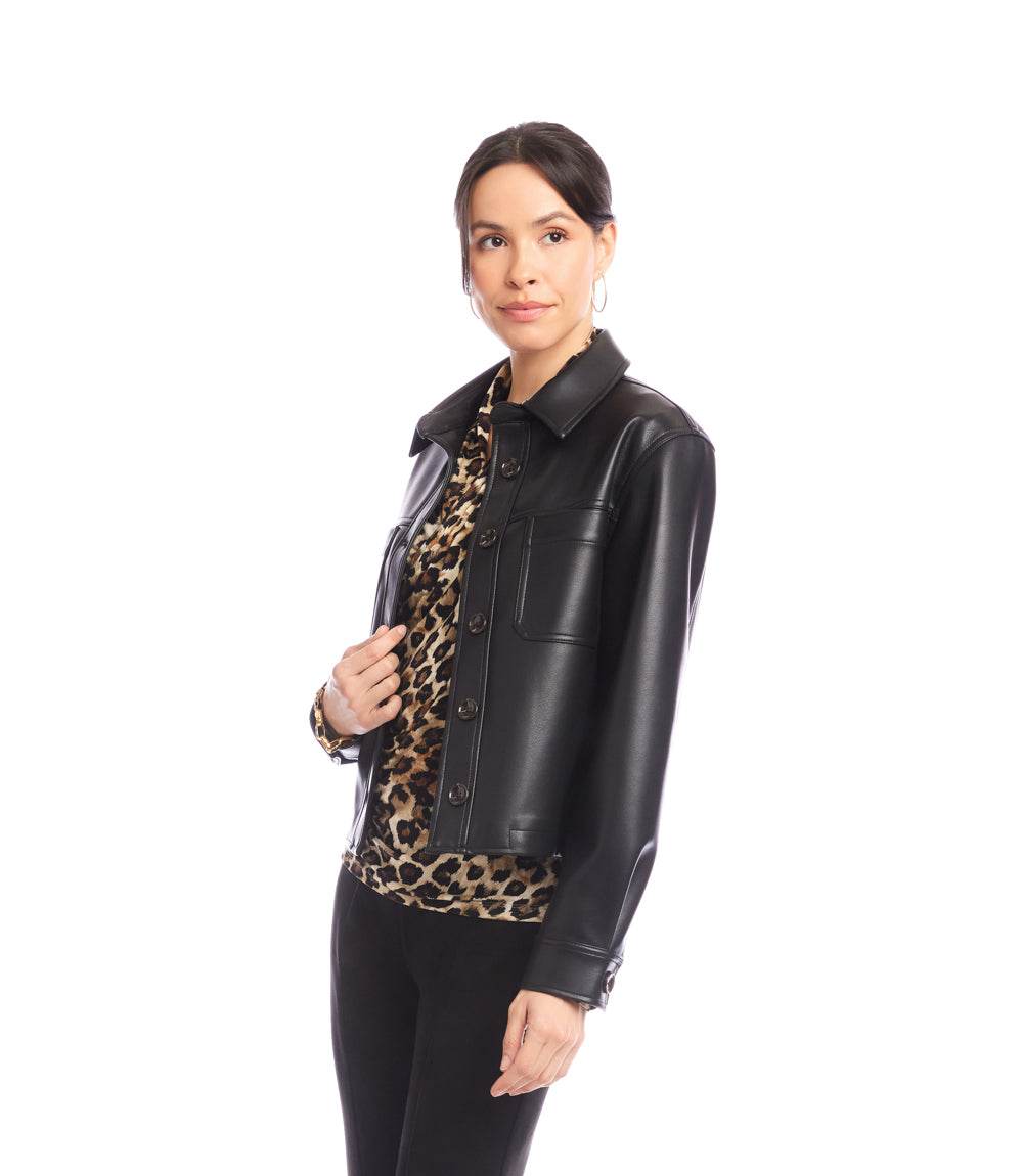 Petite Size Faux Leather Cropped Jacket