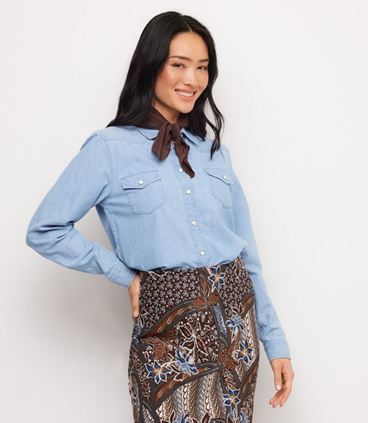 Petite Size Long Sleeve Western Denim Shirt