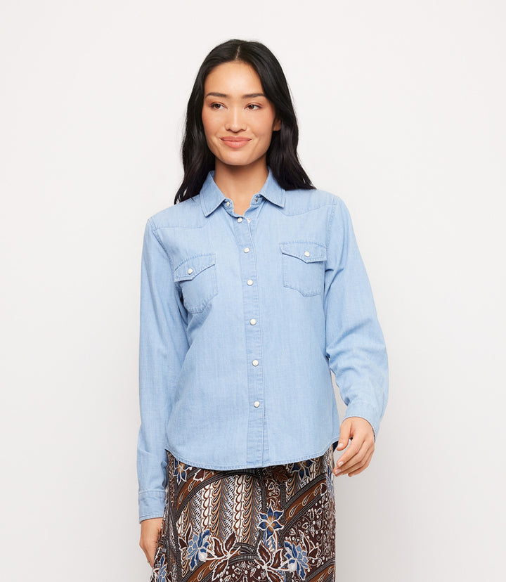 Petite Size Long Sleeve Western Denim Shirt