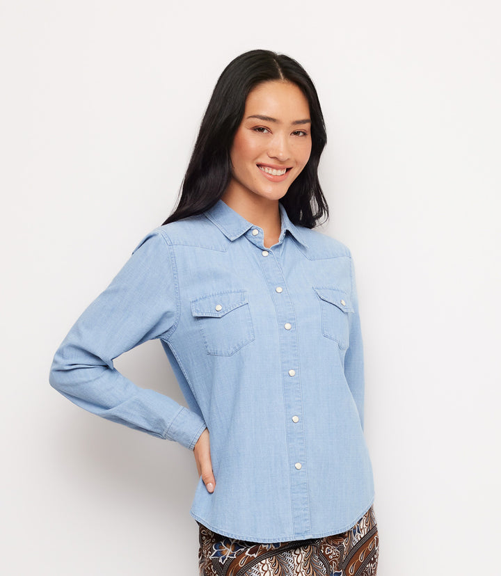 Petite Size Long Sleeve Western Denim Shirt