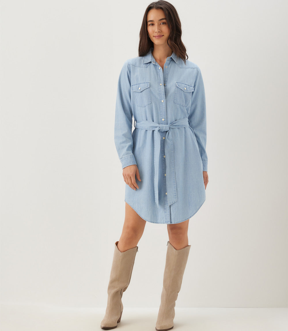 Western Belted Denim Shirtdress