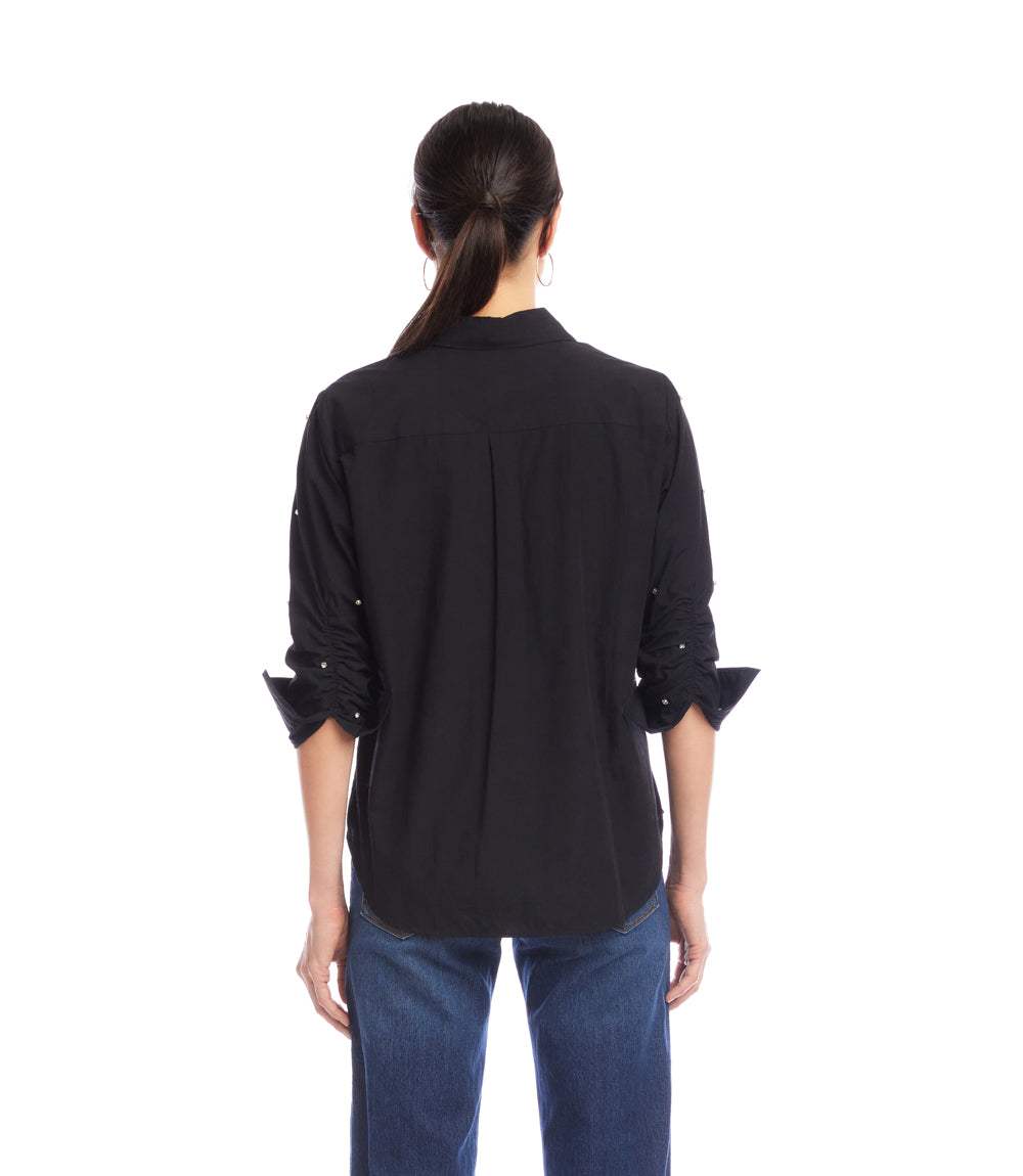 Embellished Ruched Sleeve Shirt