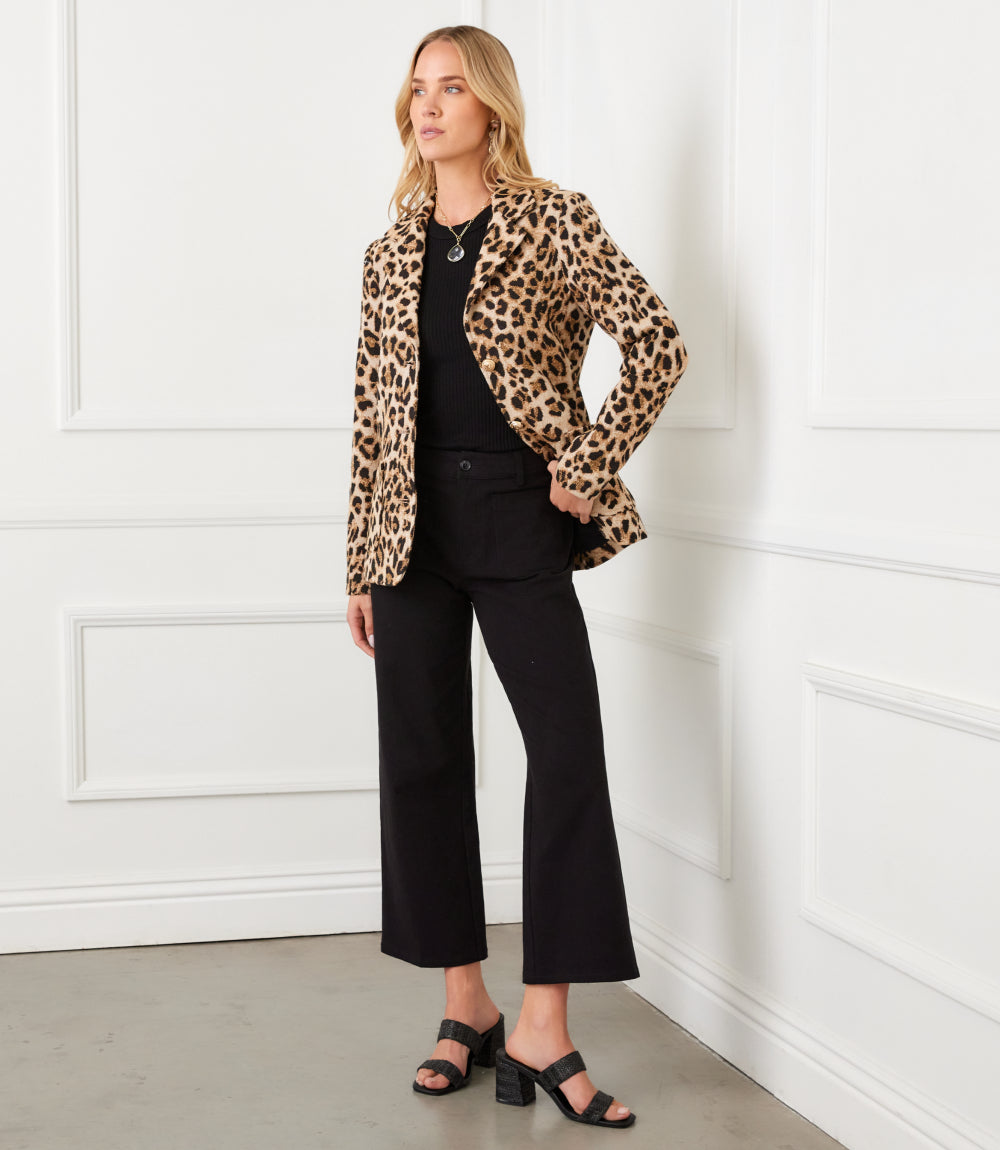 Petite Size Animal Jacquard Blazer