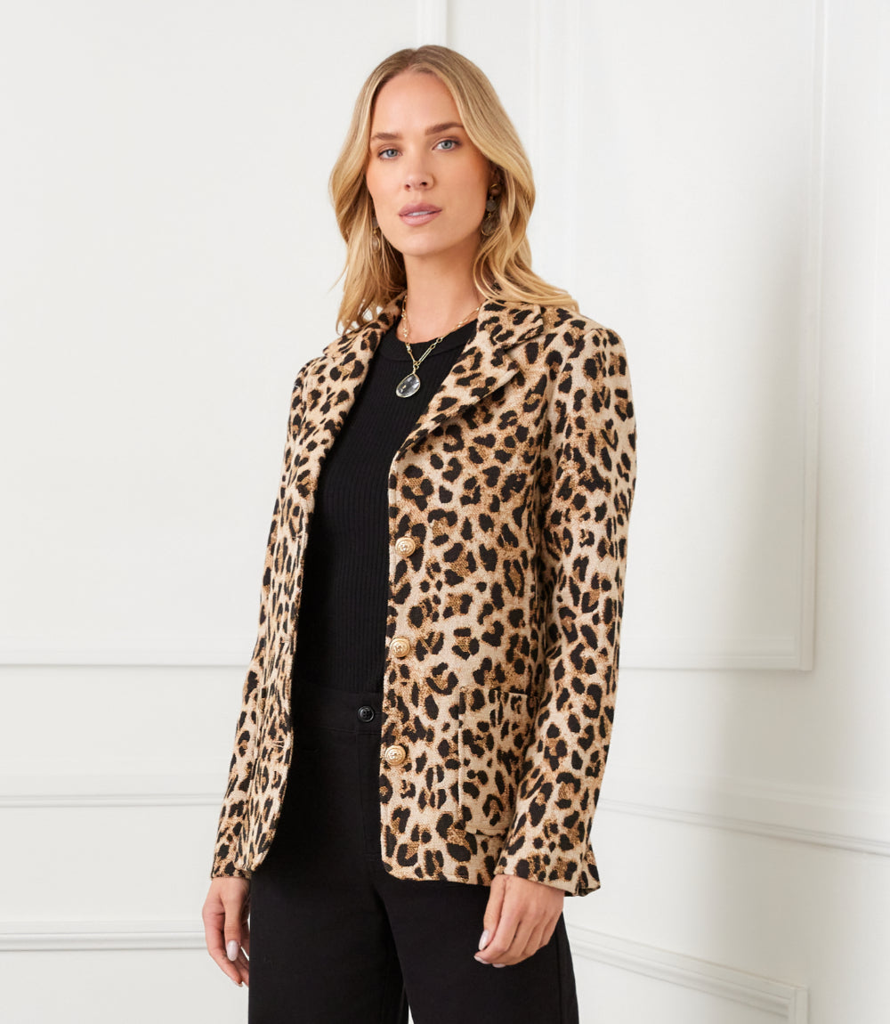 Petite Size Animal Jacquard Blazer