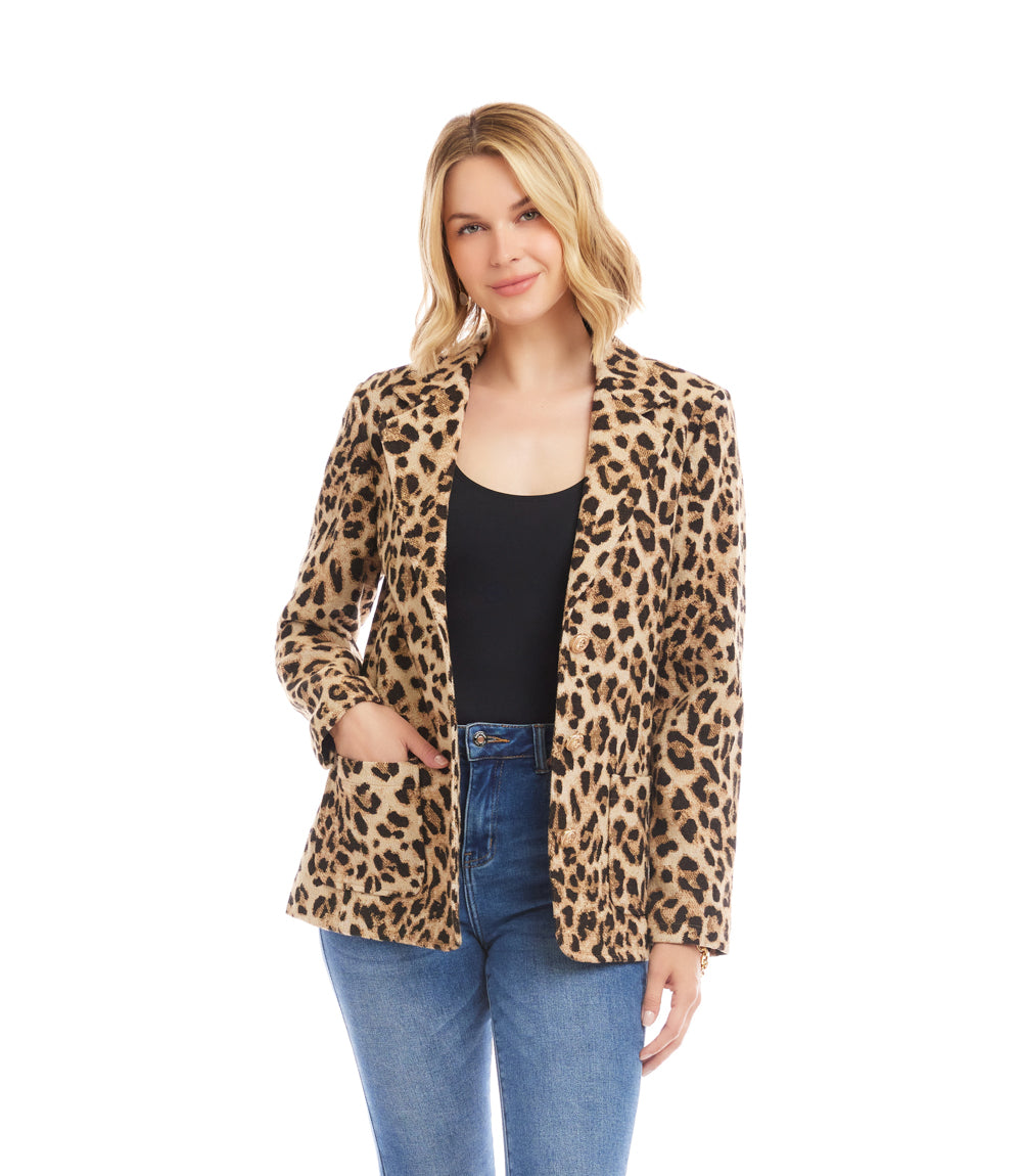 Petite Size Animal Jacquard Blazer