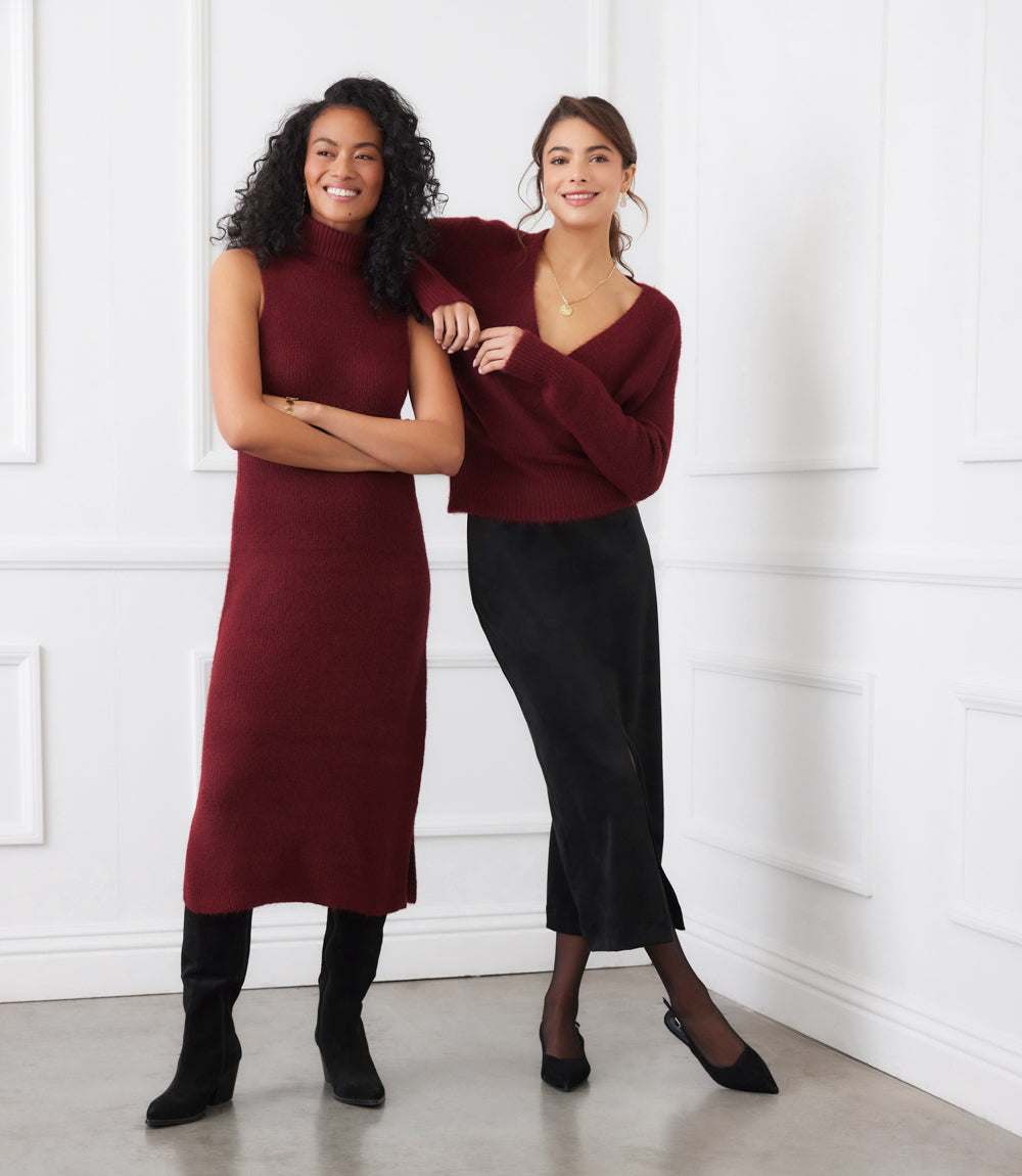 Faux Suede Front Slit Skirt