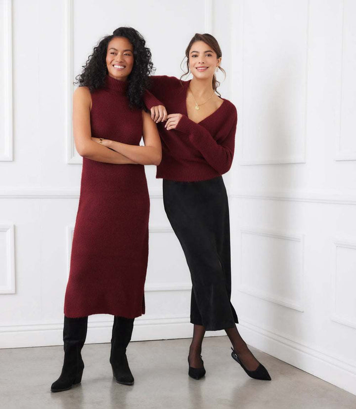 Faux Suede Front Slit Skirt