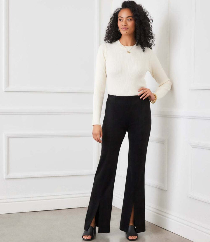 Faux Suede Front Slit Pants