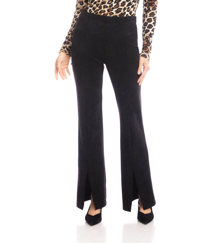 Faux Suede Front Slit Pants