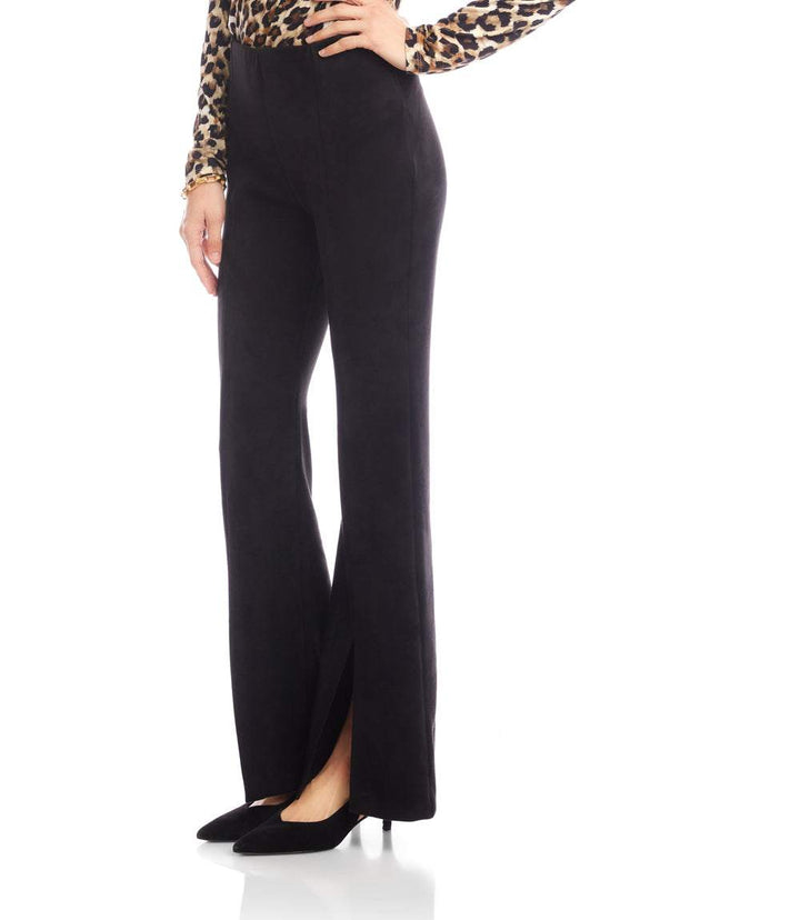 Faux Suede Front Slit Pants
