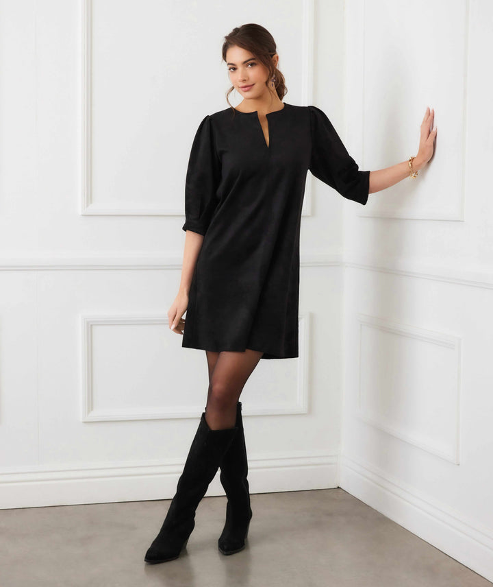 Faux Suede Puff Sleeve Dress