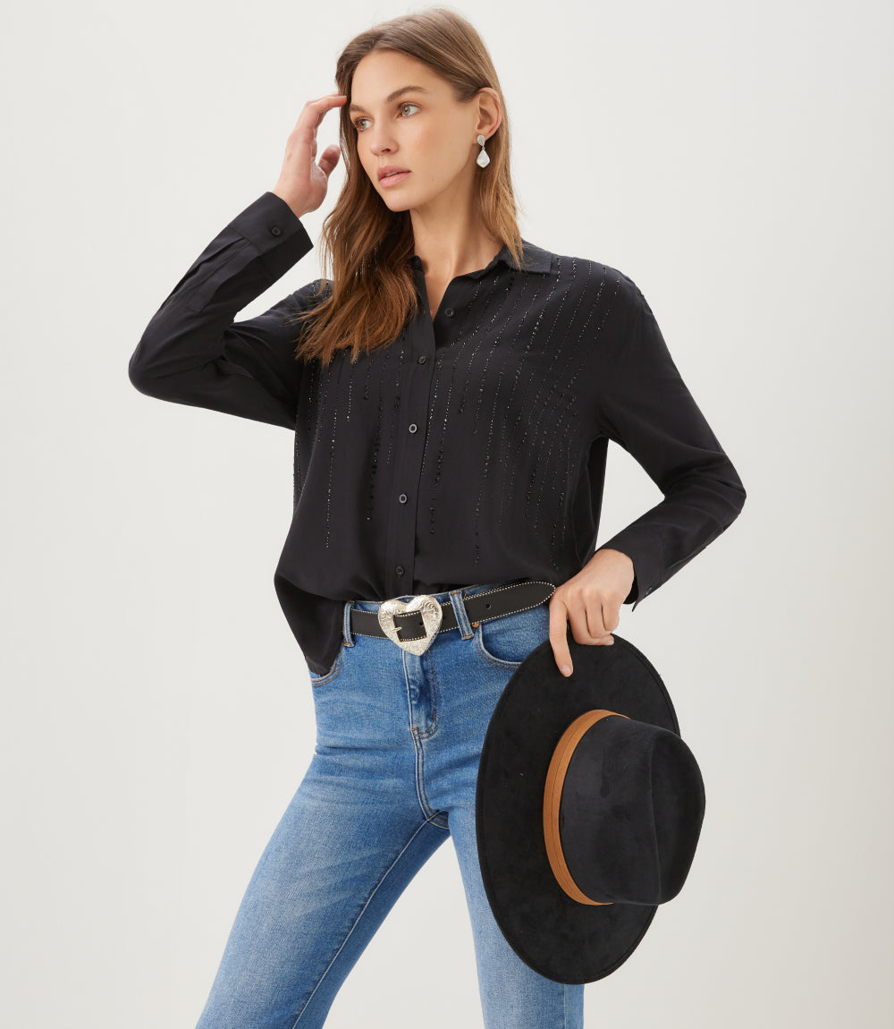 Long Sleeve Gemstone Button-Up Top