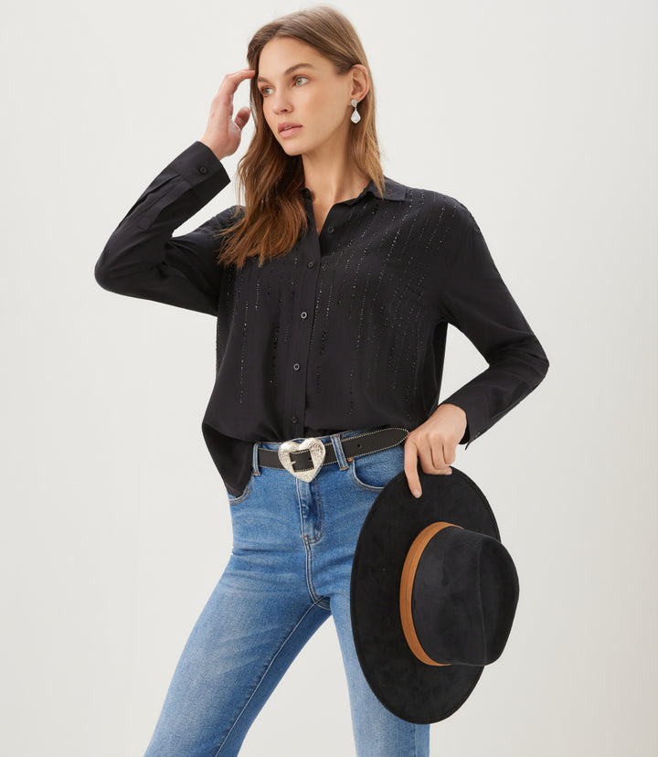 Long Sleeve Gemstone Button-Up Top