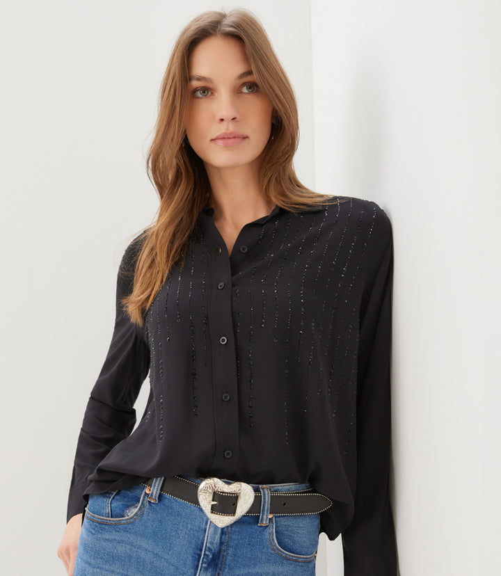 Long Sleeve Gemstone Button-Up Top
