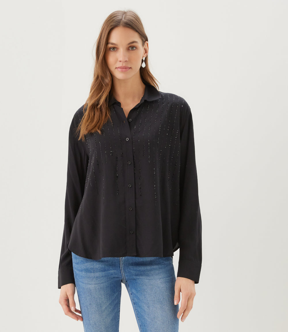 Long Sleeve Gemstone Button-Up Top