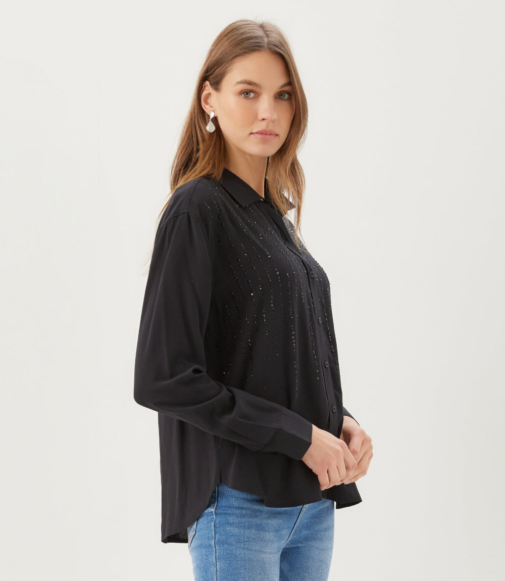 Long Sleeve Gemstone Button-Up Top