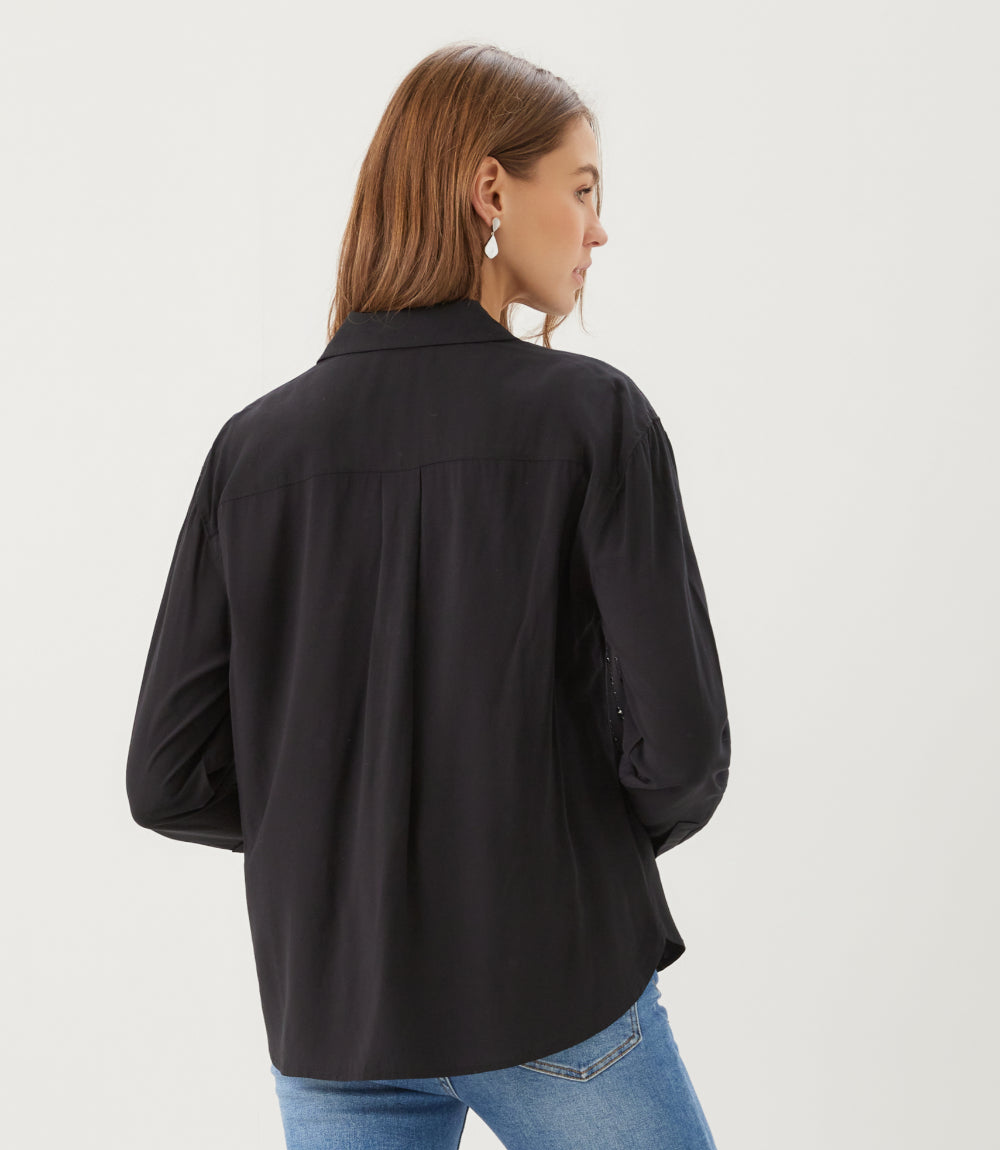 Long Sleeve Gemstone Button-Up Top