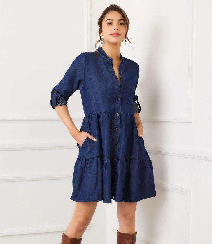 Roll Tab Tiered Shirtdress