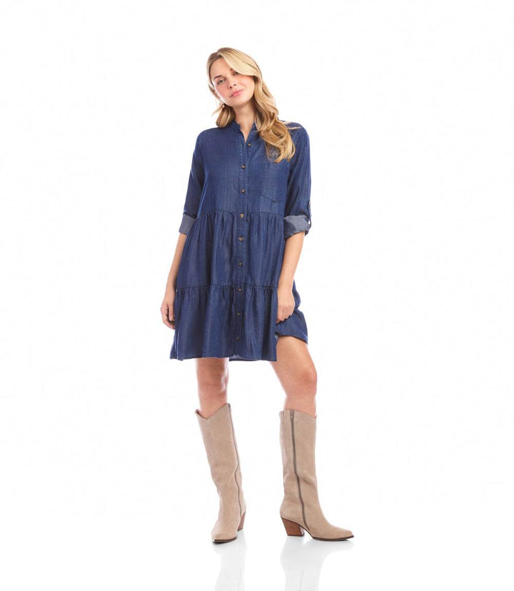 Roll Tab Tiered Shirtdress