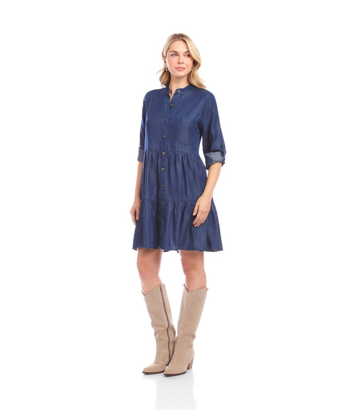 Roll Tab Tiered Shirtdress