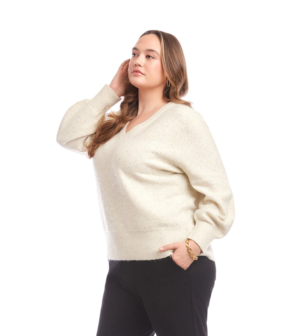 Plus Size Sequin V-Neck Sweater