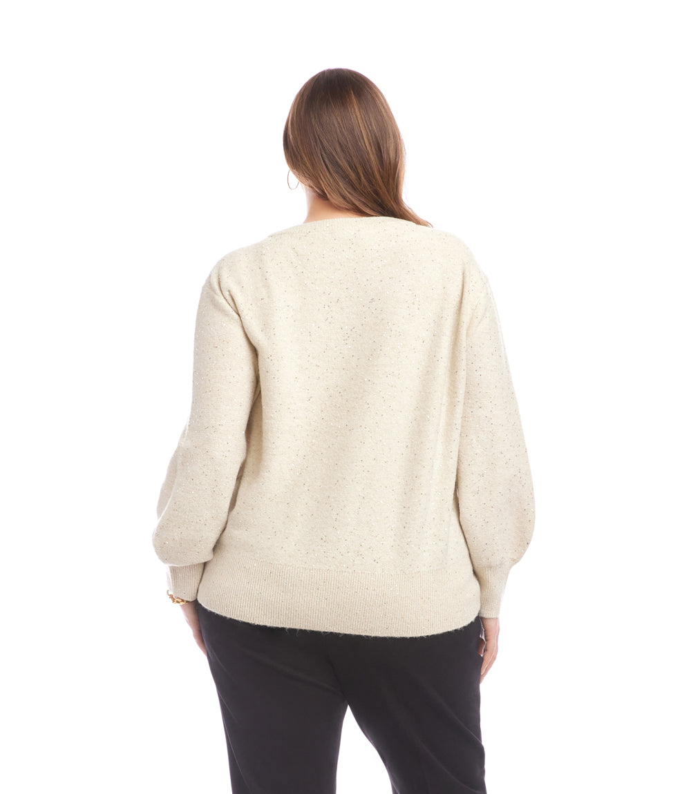 Plus Size Sequin V-Neck Sweater