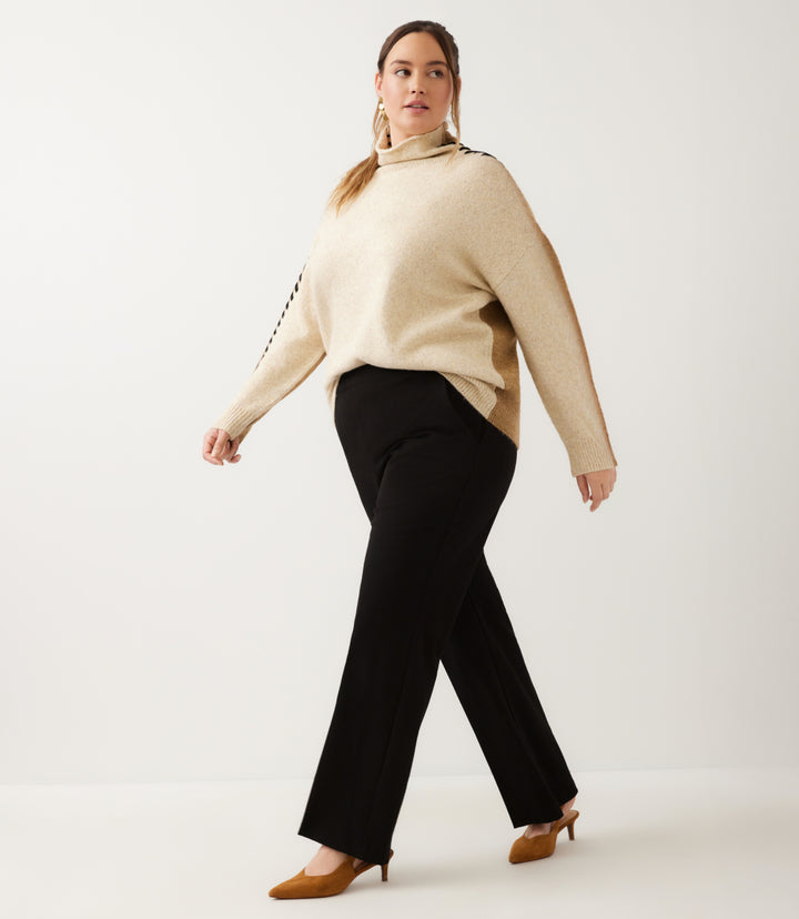 Plus Size Contrast Stitch Mock Neck Colorblock Sweater