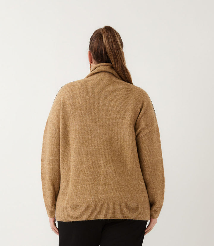 Plus Size Contrast Stitch Mock Neck Colorblock Sweater