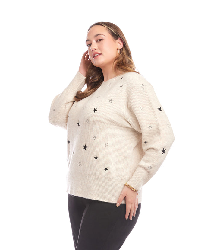 Plus Size Embroidered Stars Sweater