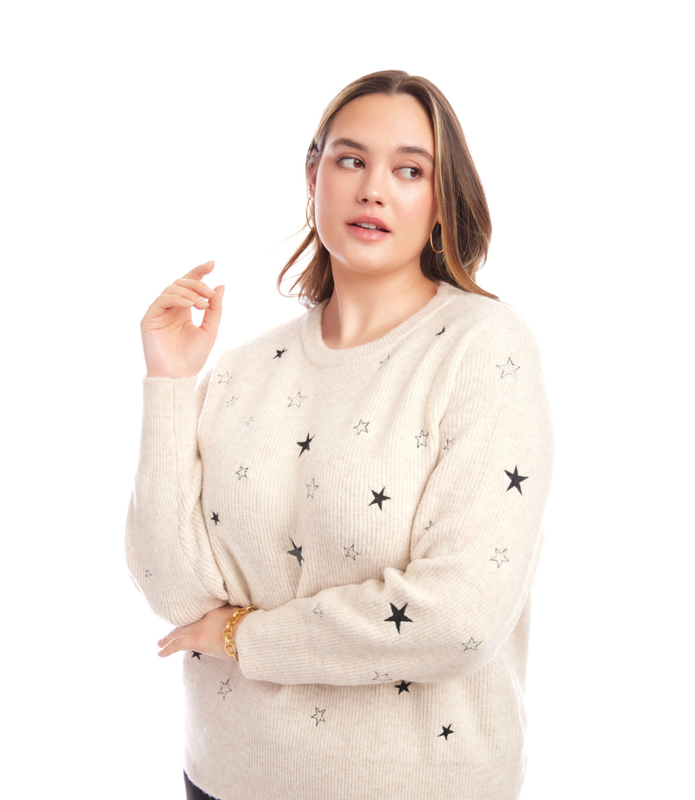 Plus Size Embroidered Stars Sweater