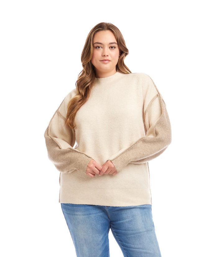 Plus Size Colorblock Mock Neck Sweater