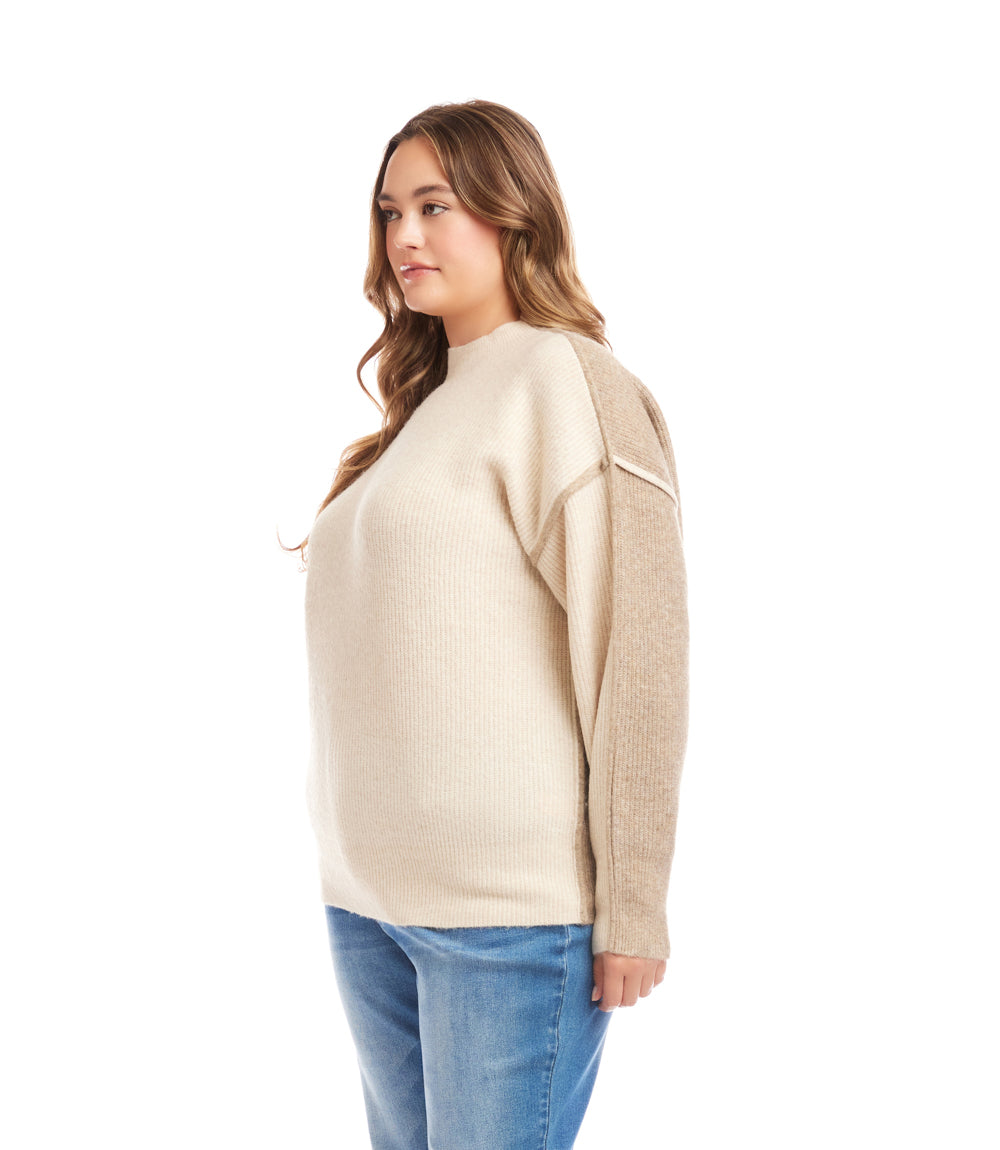 Plus Size Colorblock Mock Neck Sweater