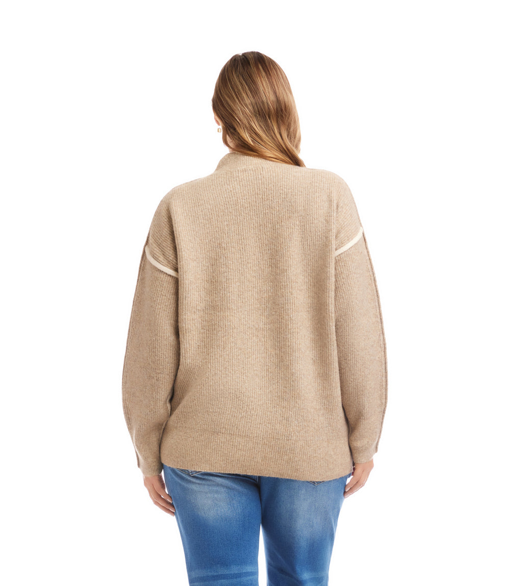 Plus Size Colorblock Mock Neck Sweater